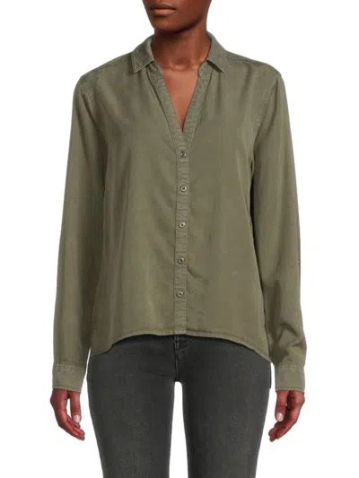 Saks Fifth Avenue Women's Roll Tab Chambray Button Down Shirt In Olive