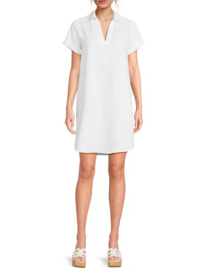 Saks Fifth Avenue Women's Rolled Cuff 100% Linen A-line Minidress In White