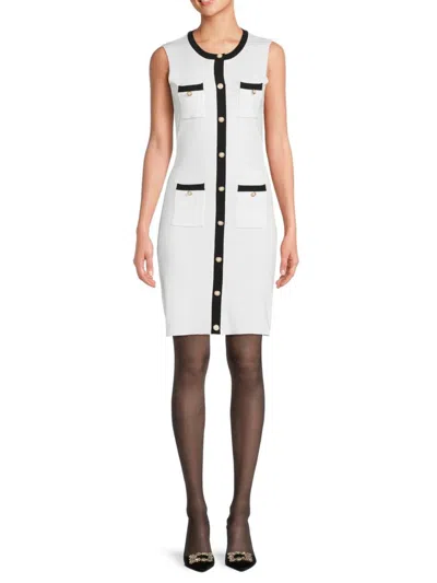 Saks Fifth Avenue Women's Roundneck Sheath Mini Dress In White Black