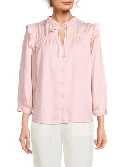 Saks Fifth Avenue Women's Ruffle Sleeve Button Down Shirt In Light Pink