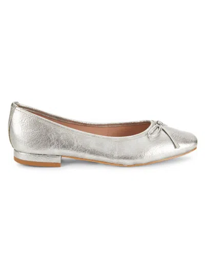 Saks Fifth Avenue Women's Sabine Leather Ballet Flats In Crackle Platinum