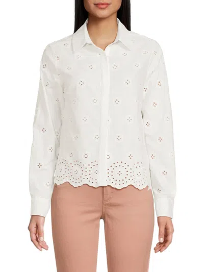 Saks Fifth Avenue Women's Scalloped Button Down Shirt In White