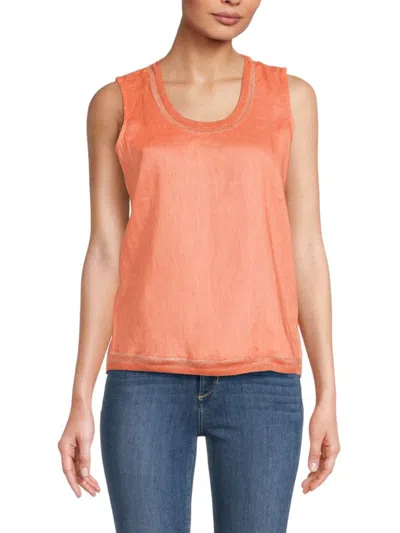 Saks Fifth Avenue Women's 100% Linen Shimmer-trim Tank In Grapefruit