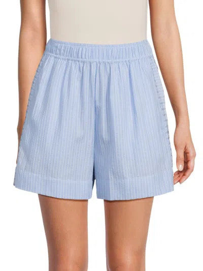 Saks Fifth Avenue Women's Seersucker Striped Cotton Blend Shorts In Oregon Blue