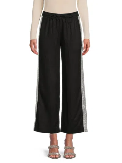 Saks Fifth Avenue Women's Sequin Trim 100% Linen Pants In Black