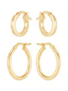 Saks Fifth Avenue Women's Set Of 2 14k Yellow Gold Round Hoop And Square Tube Huggie Earrings In Yellow Gold