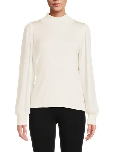 Saks Fifth Avenue Women's Sheer Blouson Sleeve Mockneck Sweater In Frost White