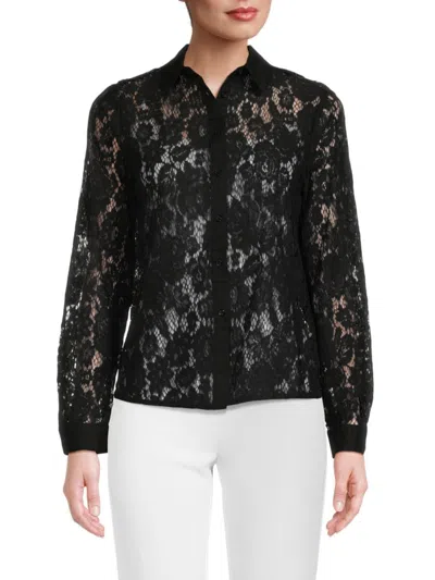 Saks Fifth Avenue Women's Sheer Lace Button Down Shirt In Black