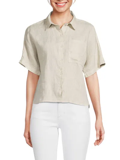 Saks Fifth Avenue Women's Short Sleeve 100% Linen Shirt In Yellow