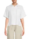Saks Fifth Avenue Women's Short Sleeve 100% Linen Shirt In White