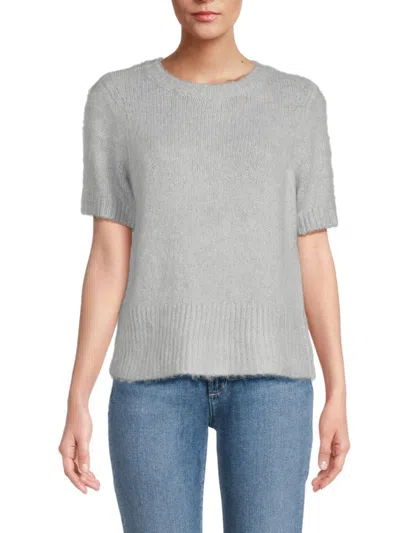 Saks Fifth Avenue Women's Short-sleeve Fuzzy Knit Crewneck Sweater In Gray