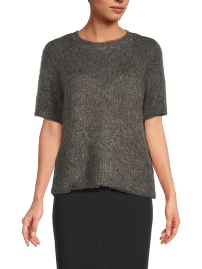 Saks Fifth Avenue Women's Short-sleeve Fuzzy Knit Crewneck Sweater In Gray