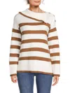 Saks Fifth Avenue Women's Shoulder Button Striped Sweater In White Hazlenut