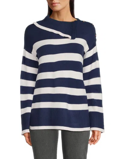 Saks Fifth Avenue Women's Shoulder Button Striped Sweater In White Red