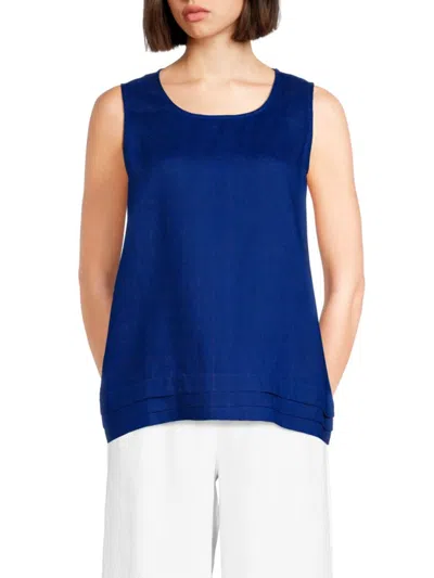 Saks Fifth Avenue Women's Sleeveless 100% Linen Top In Cobalt
