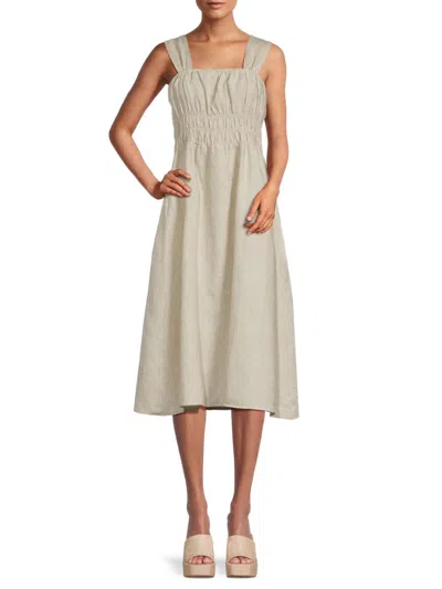 Saks Fifth Avenue Women's Smocked 100% Linen Midi Dress In Natural