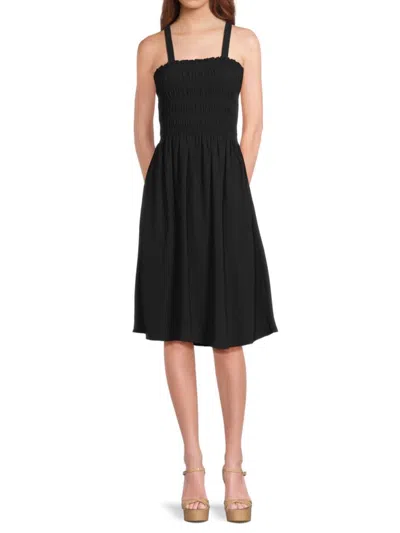 Saks Fifth Avenue Women's Smocked Knee-length Dress In Black
