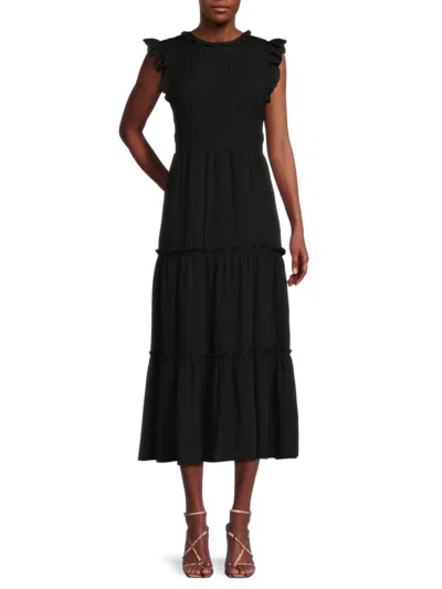 Saks Fifth Avenue Women's Smocked Ruffle Maxi Dress In Very Black