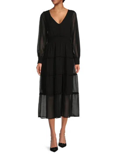 Saks Fifth Avenue Women's Smocked Tiered Midi Dress In Black