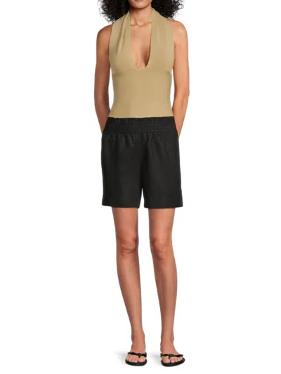 Saks Fifth Avenue Women's Smocked Waist 100% Linen Shorts