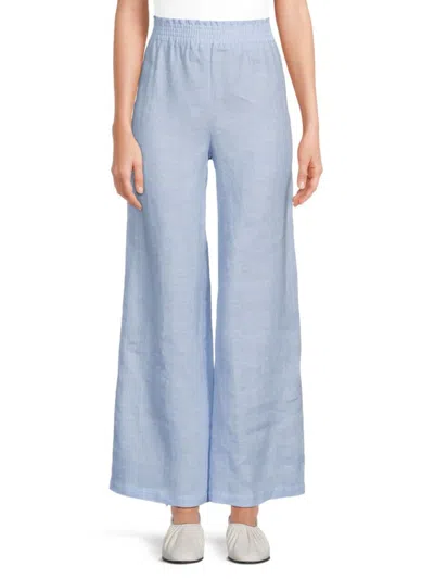 Saks Fifth Avenue Women's 100% Linen Smock-waist Pull-on Pants In Chambray Blue