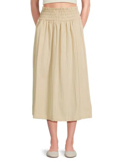 Saks Fifth Avenue Women's Smocked Waist Midi Skirt In Tan White