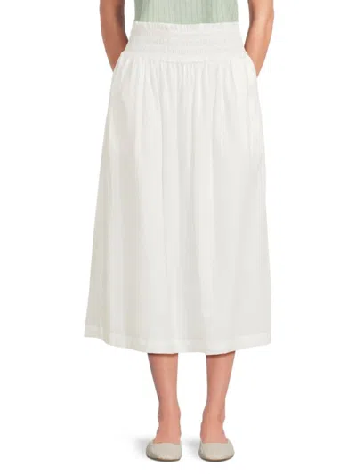 Saks Fifth Avenue Women's Smocked Waist Midi Skirt In White