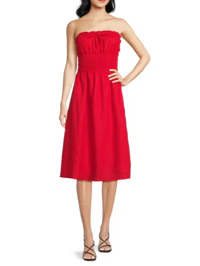 Saks Fifth Avenue Women's Smockedstrapless 100% Linen Midi-dress