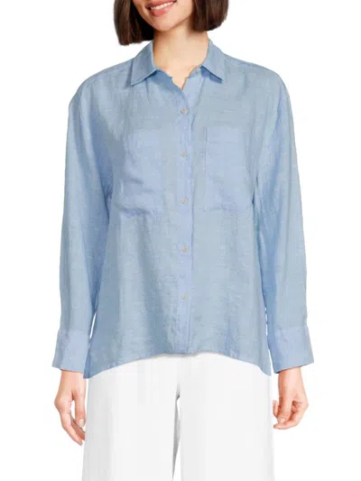 Saks Fifth Avenue Women's Solid 100% Linen Shirt In Chambray