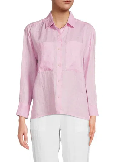Saks Fifth Avenue Women's Solid 100% Linen Shirt In Pink Blush