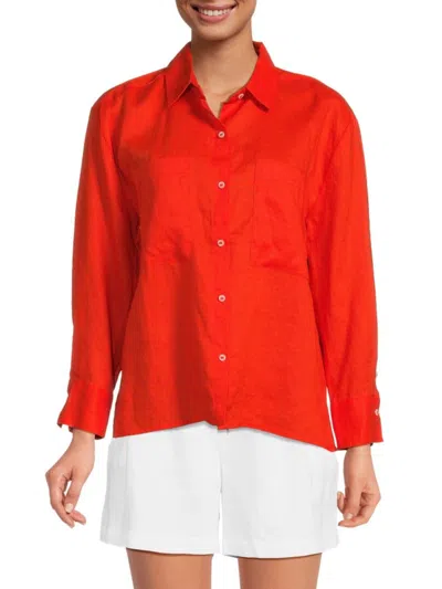 Saks Fifth Avenue Women's Solid 100% Linen Shirt In Tangerine