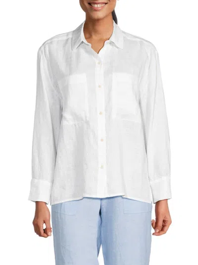 Saks Fifth Avenue Women's Solid 100% Linen Shirt In White