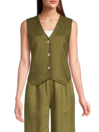 Saks Fifth Avenue Women's Solid 100% Linen Vest In Olive