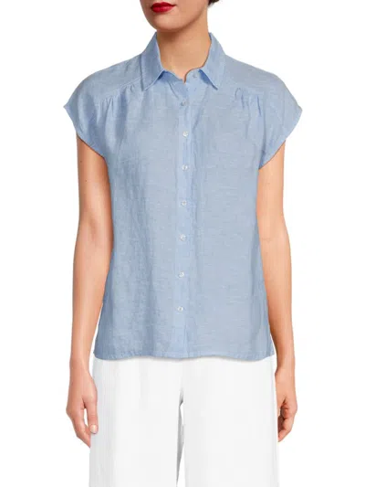 Saks Fifth Avenue Women's Spread Collar 100% Linen Shirt In Chambray