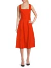Saks Fifth Avenue Women's Squareneck Belted 100% Linen Midi Dress In Tangerine