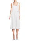 Saks Fifth Avenue Women's Squareneck Belted 100% Linen Midi Dress In White