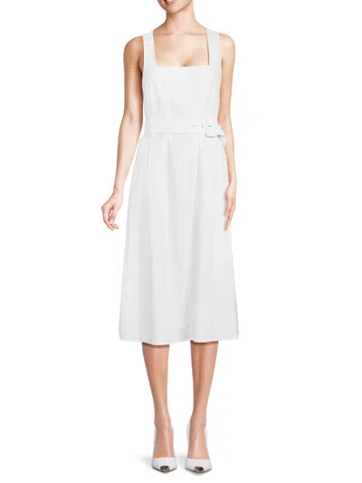 Saks Fifth Avenue Women's Squareneck Belted Linen Midi Dress In White