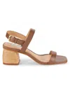 Saks Fifth Avenue Women's Stacked Heel Leather Sandals In Mocha