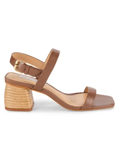 Saks Fifth Avenue Women's Stacked Heel Leather Sandals In Mocha
