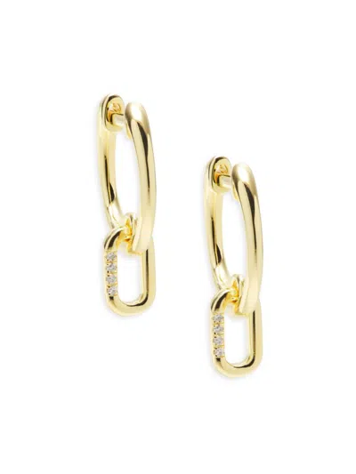 Saks Fifth Avenue Women's Sterling Silver, 14k Yellow Gold-plated, 0.02 Tcw Diamond Link Huggie Earrings