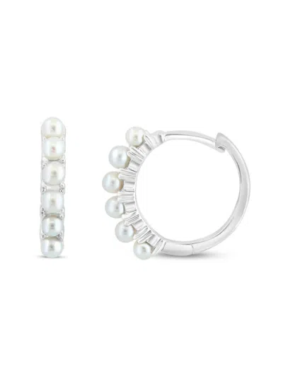 Saks Fifth Avenue Women's Sterling Silver & 2mm Round Freshwater Pearl Huggie Earrings