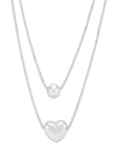 Saks Fifth Avenue Women's Sterling Silver Puff Heart & Bead Double-layer Pendant Necklace