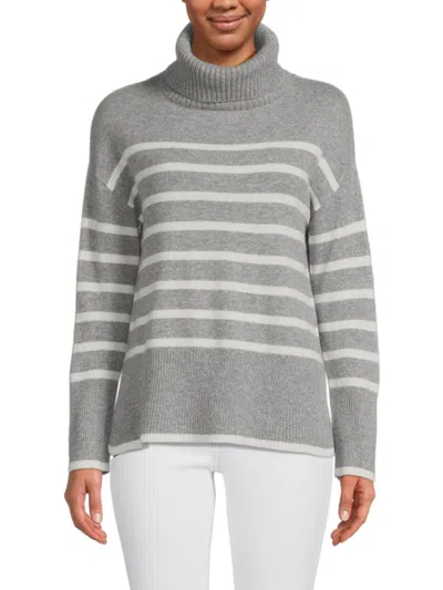 Saks Fifth Avenue Women's Striped 100% Cashmere Sweater In Storm Heather