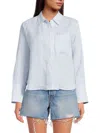 Saks Fifth Avenue Women's 100% Linen Striped Button-down Shirt In Chambray Blue