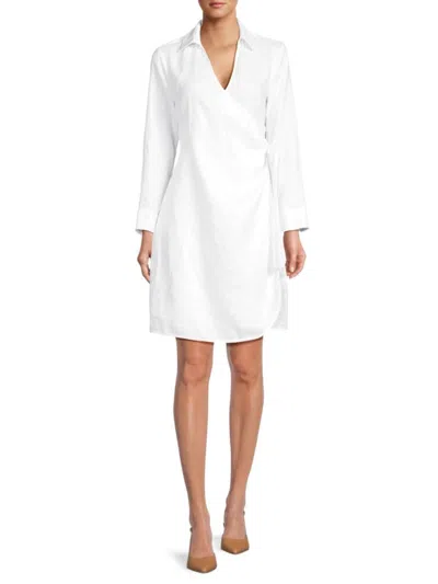 Saks Fifth Avenue Women's Striped 100% Linen Midi Wrap Dress In White