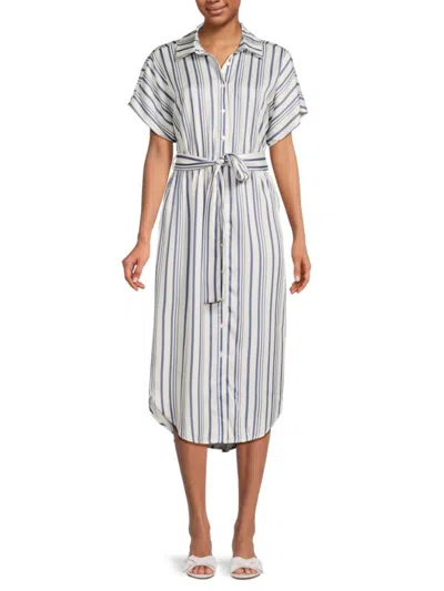 Saks Fifth Avenue Women's Striped Belted Midi Dress In White Blue