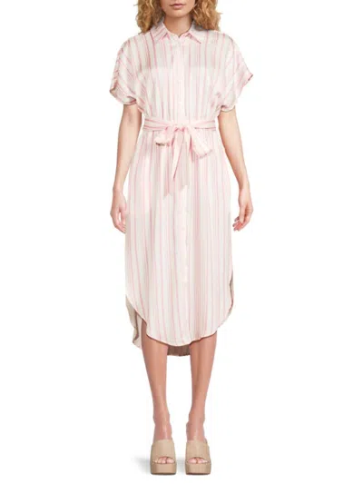 Saks Fifth Avenue Women's Striped Belted Midi Dress In White Pink