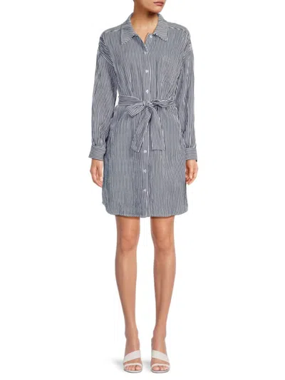 Saks Fifth Avenue Women's Striped Belted Mini Shirtdress In Coastal Blue Stripe