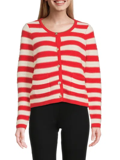 Saks Fifth Avenue Women's Striped Cardigan In Redmulti