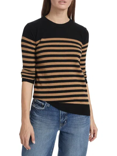 Saks Fifth Avenue Women's Striped Cashmere Sweater In Black Camel